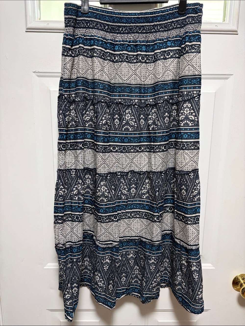 Sonoma Navy, Teal & White Tiered Maxi Skirt